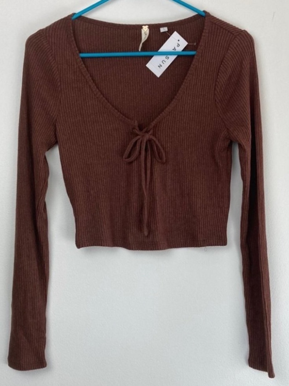 La Hearts PacSun Ribbed Tie Front Long Sleeve Top Small